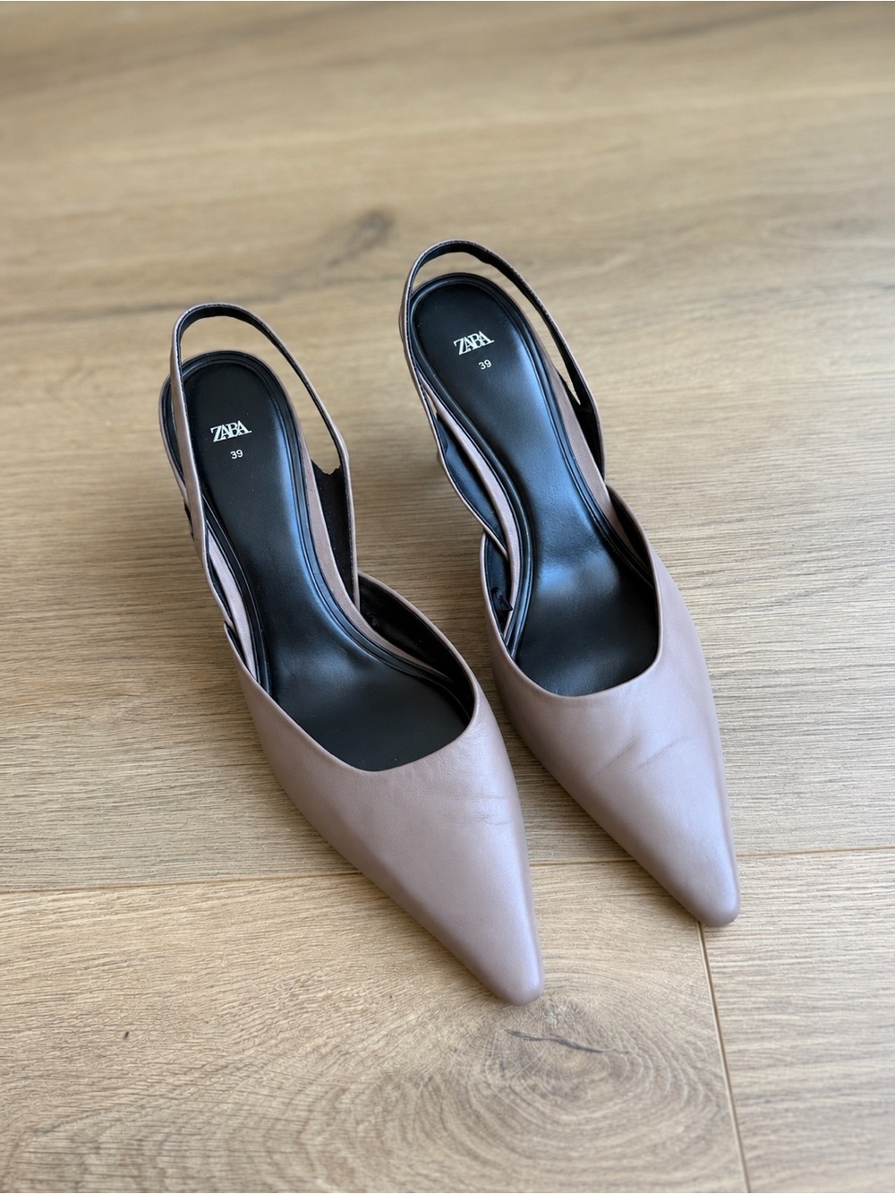 Zara Taupe Pointed Toe Slingback Heels Size 39